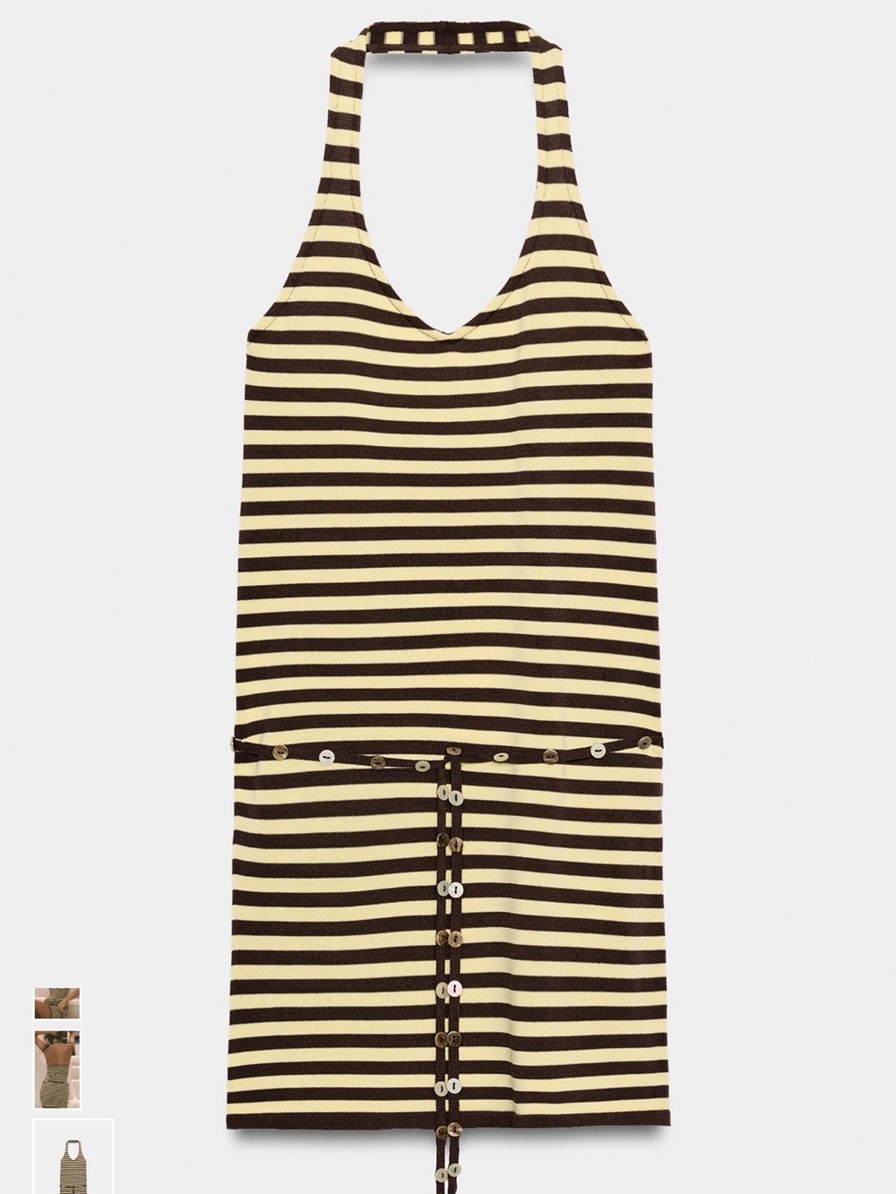 Zara Yellow and Brown Striped Halter Mini Dress